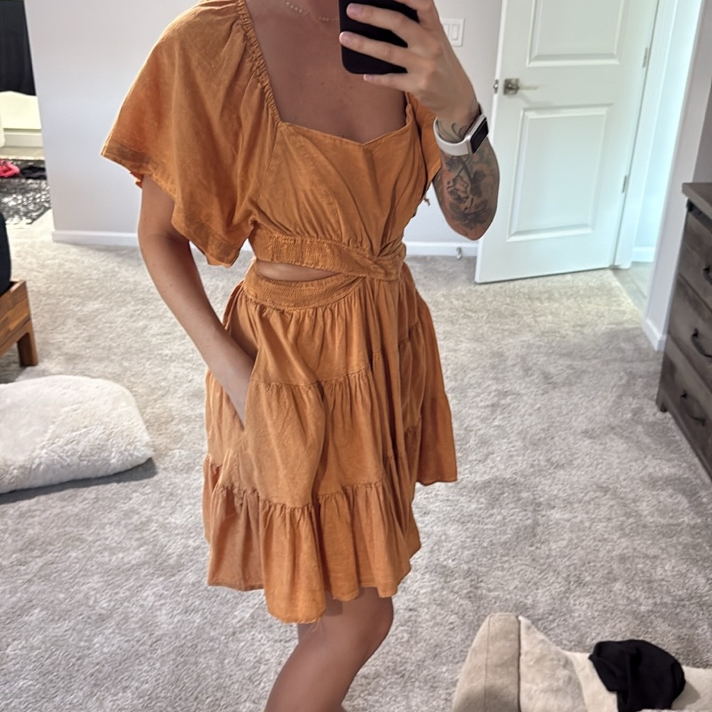 Orange Puff Sleeve Dress size m